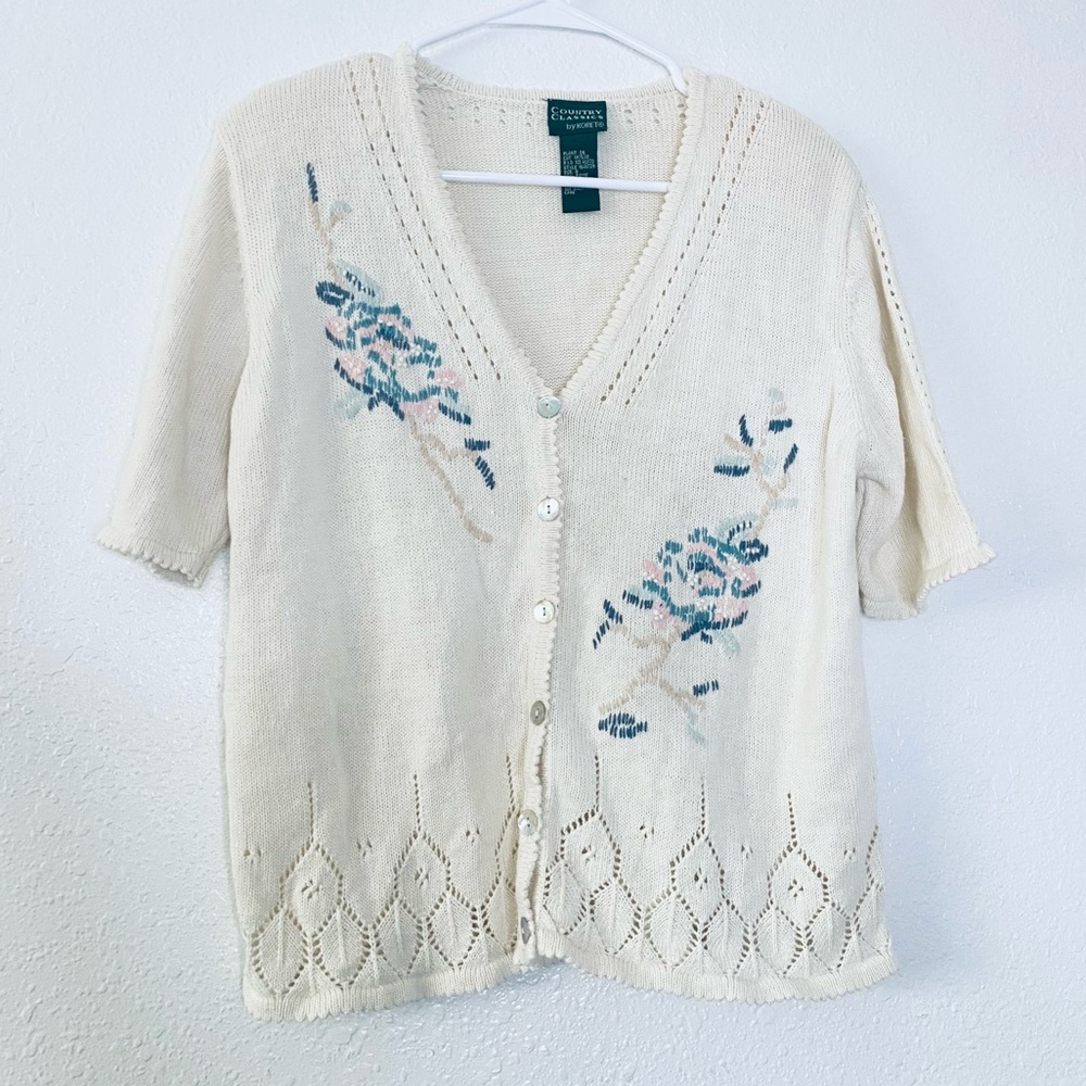 🍓 Koret Country Classics Floral Embroidered Cottagecore Cardigan Sweater Small